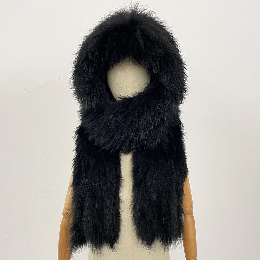 OFTBUY Hot Sales Fashion Fluffy White Natural Fox Fur Hat with Scarf Women Winter Female Thickened Warm Long Real Fur Cap Child