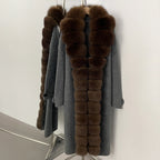 OFTBUY Elegant Fashion Outerwear Female New Women's Knit Long Coat with Full Real Fox Fur Warm Winter Natural Fur Collar Sweater