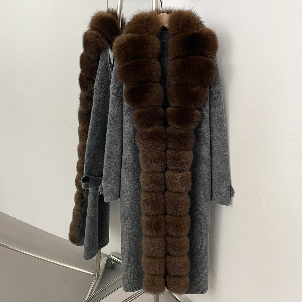 OFTBUY Elegant Fashion Outerwear Female New Women's Knit Long Coat with Full Real Fox Fur Warm Winter Natural Fur Collar Sweater
