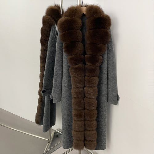 OFTBUY Elegant Fashion Outerwear Female New Women's Knit Long Coat with Full Real Fox Fur Warm Winter Natural Fur Collar Sweater