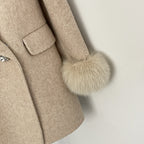 OFTBUY New Women's Wool Coat with Real Fox Fur Cuffs Double Breasted Diamond Button Lapel Winter Elegant Outerwear Female
