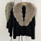 OFTBUY Luxury 100% Cotton Jacket with Real Fox Fur Collar New Autumn Winter Knit Cardigan Women Slim Warm Sweater Outerwear Lady