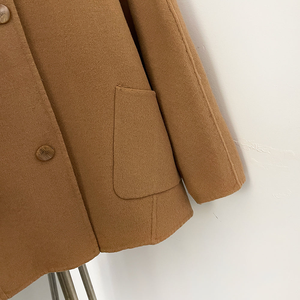 OFTBUY New Women's Wool Coat with Large Real Fox Fur Collar Loose Fit Back Detail Pockets Warm Winter Elegant Fashion Outerwear