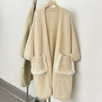 OFTBUY No Placket Long Sleeves Knitwear Jacket Long Real Fox Fur Pocket Cardigan Sweater Women New Spring Autumn Knitted Clothes