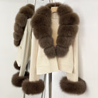 OFTBUY Loose Fit Warm Winter Fashion Lady Outerwear Sweater Female New Women's Knit Cardigan with Large Real Fox Fur Collar