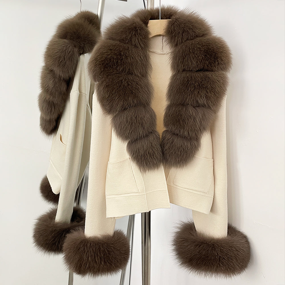 OFTBUY Loose Fit Warm Winter Fashion Lady Outerwear Sweater Female New Women's Knit Cardigan with Large Real Fox Fur Collar