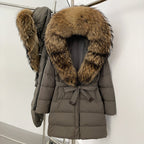 OFTBUY New Winter Genuine Fox Fur Hooded Puffer Coat Women Women's White Duck Down Jacket Outerwear Female Fashion Parkas