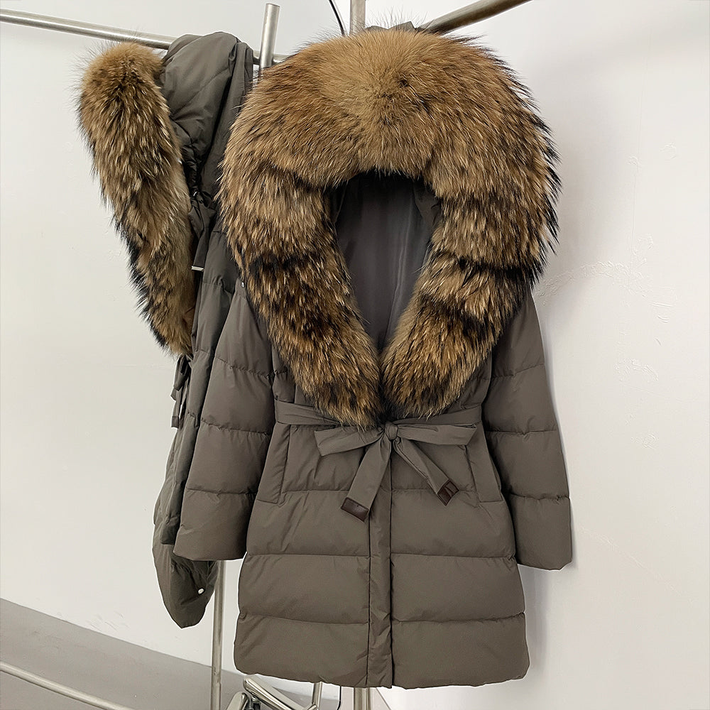 OFTBUY New Winter Genuine Fox Fur Hooded Puffer Coat Women Women's White Duck Down Jacket Outerwear Female Fashion Parkas