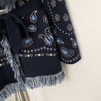 OFTBUY New Luxury Clothes Winter Outerwear Lady Women's Paisley Knit Cardigan with Real Fox Fur Trim Belted Sweater Coat Female
