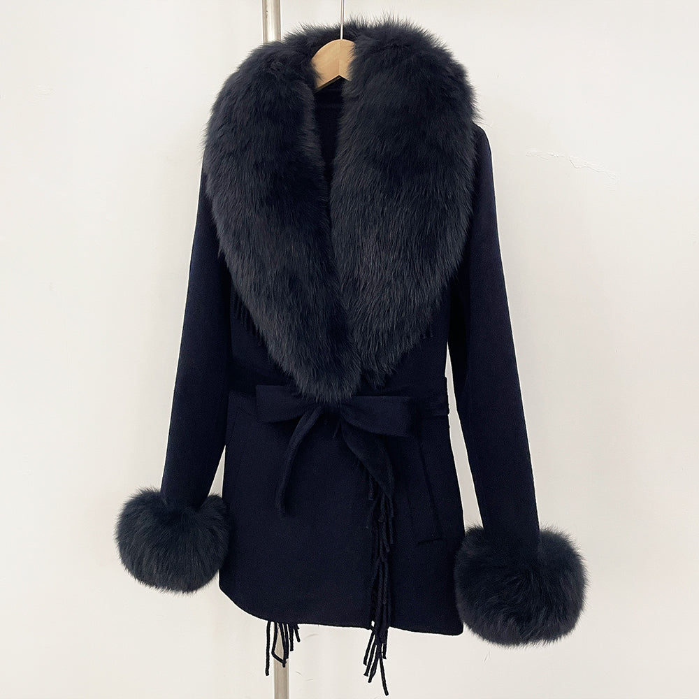 OFTBUY Short Real Fox Fur Wool Coat New Autumn Winter Clothes Women Fashion Natural Fur Woolen Jacket Female Tassel Overcoat