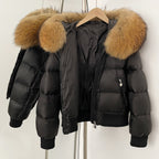 OFTBUY Big Natural Raccoon Fur Fluffy Puffer Jacket Women Knit Cuff Real Fur Collar White Duck Down Coat New Winter Top Clothes