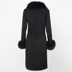 OFTBUY Winter Jacket Women Long Natural Wool Blends Cashmere Real Fur Coat Double Breasted Belt Warm Streetwear New Fashion