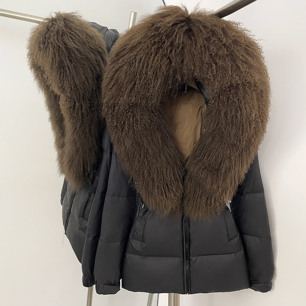 OFTBUY New Belted Luxury Warm Winter Women's Puffer Jacket with Real Mongolia Sheep Fur Collar Outerwear Duck Dowm Coat Female