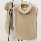 OFTBUY New Women's Faux Fur Sleeveless Gilet with Turtleneck Collar Soft Warm Beige Outerwear Winter Clothes Women Fashion Coats