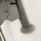 OFTBUY Double Buttons Pockets Warm Winter Elegant Outerwear New Women's Wool Cropped Jacket with Large Real Fox Fur Collar Cuffs