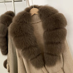 OFTBUY Winter Elegant Outerwear Warm Long Coat Lady New Women's Knit Coat with Large Real Fox Fur Collar Belted Cardigan Female