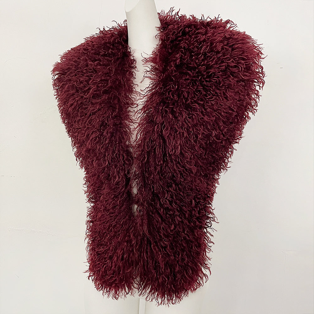 OFTBUY Women's Faux Mongolian Fur Vest Open Front Fluffy Faux Fur Waistcoat with Back Tie New Autumn Winter Outerwear Female