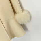 OFTBUY New Women's Wool Coat with Real Fox Fur Colla and Cuffs Luxury Pearl Button Ruffled Hem Winter Warm Outerwear Female