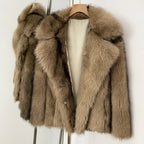 OFTBUY Chic Oversized Lapel Faux Fur Jacket - Premium Vegan Fur Winter Coat with Soft Texture