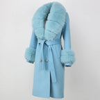 OFTBUY Winter Jacket Women Long Natural Wool Blends Cashmere Real Fur Coat Double Breasted Belt Warm Streetwear New Fashion