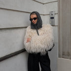 OFTBUY Cropped Faux Mongolia Sheep Fur Jacket
