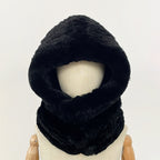 OFTBUY New Winter Cute Windproof Real Fur Cycling Cap with Muffler Female Thick Warm Natural Rabbit Fur Bomber Hat Scarf Women