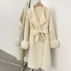 OFTBUY Real Fox Fur Cuffs Cashmere Woolen Jacket Long 100% Wool Coat Female New Autumn Winter Warm Natural Fur Clothes Women