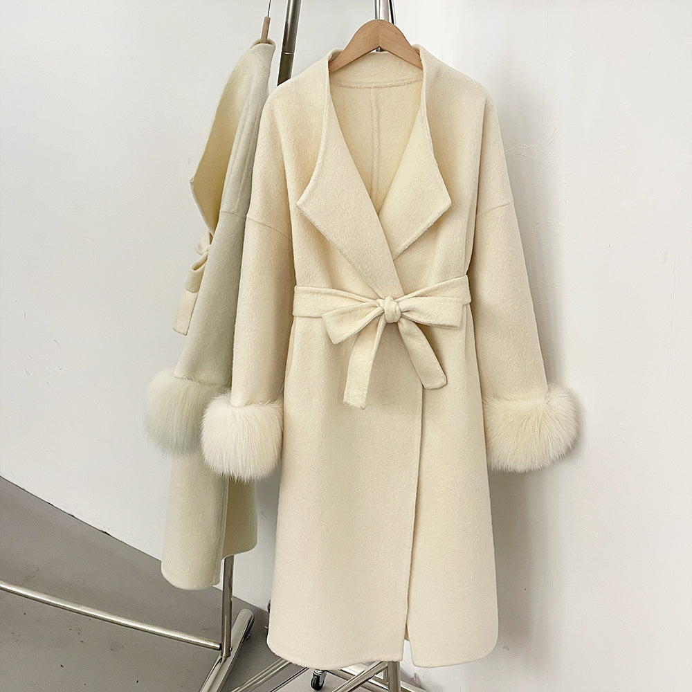 OFTBUY Real Fox Fur Cuffs Cashmere Woolen Jacket Long 100% Wool Coat Female New Autumn Winter Warm Natural Fur Clothes Women