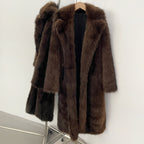 OFTBUY Luxury Long-Line Notch Lapel Faux Fur Coat - Elegant Winter Vegan Fur Overcoat