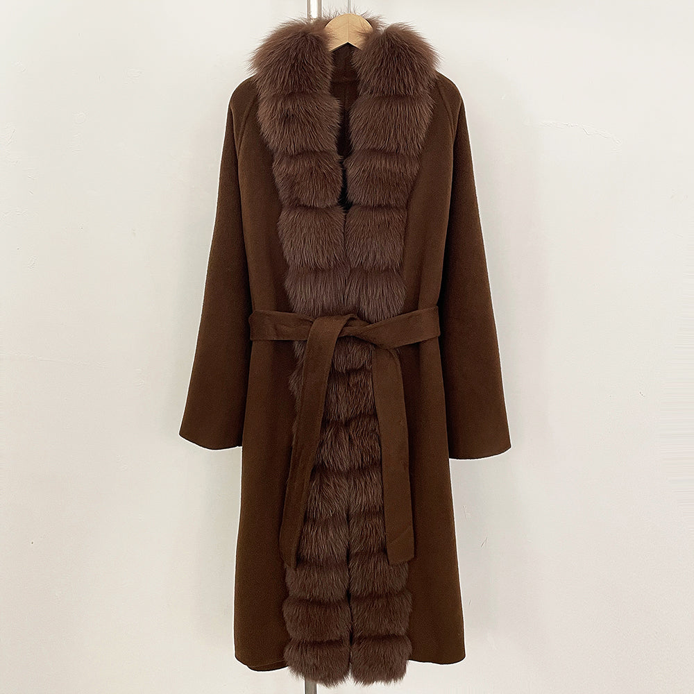 OFTBUY Long Natural Fur Wool Coat Fashion Warm Big Real Fox Fur Jacket Female New Autumn Winter Clothes Women Woolen Overcoat