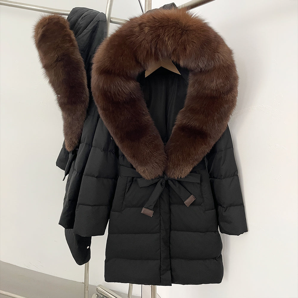OFTBUY New Winter Genuine Fox Fur Hooded Puffer Coat Women Women's White Duck Down Jacket Outerwear Female Fashion Parkas