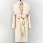 OFTBUY New Autumn Winter Top Clothes Female Long Big Real Fox Fur Collar Woolen Jacket Women Fashion Warm Cashmere Wool Coat
