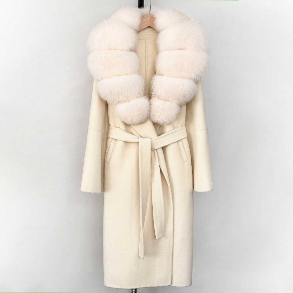 OFTBUY New Autumn Winter Top Clothes Female Long Big Real Fox Fur Collar Woolen Jacket Women Fashion Warm Cashmere Wool Coat
