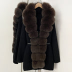 OFTBUY Metal Belt Knit Warm Winter Luxury Fashion Outerwear Sweater Cardigan New Women's Knit Coat with Full Real Fox Fur Front