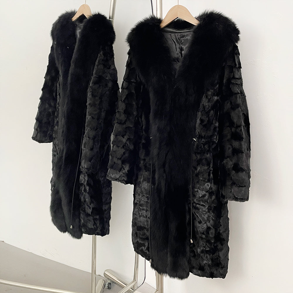 OFTBUY New Winter Natural Fox Fur Clothing Women Long Thickened Warm Real Mink Fur Coat Female Black Long Sleeves Outerwear