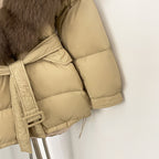 OFTBUY Thick Warm Mid-Long Puffer Coat Real Fox Fur Collar White Duck Down Coat Female Loose Warm Hooded Parkas With Belt