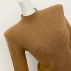 OFTBUY Luxury Mock Neck Ribbed Knit Top with Oversized 100% Real Fox Fur Cuffs