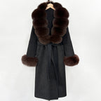 OFTBUY New Women's Double-Faced Wool Coat with Large Real Fox Fur Belted Warm Winter Luxury Fashion Outerwear Woolen Jacket Lady