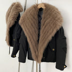 OFTBUY Luxury Wide Real Fox Fur Collar 90% Duck Down Short Parka Jacket - Cargo Pocket Windproof Down Coat