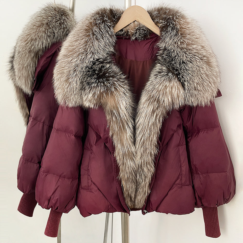 OFTBUY New Puffy Sleeve Warm Loose Puffer Jacket Winter Luxury Outerwear Women's Duck Down Jacket with Large Real Fox Fur Collar