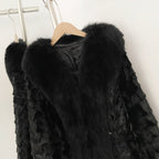 OFTBUY New Winter Natural Fox Fur Clothing Women Long Thickened Warm Real Mink Fur Coat Female Black Long Sleeves Outerwear