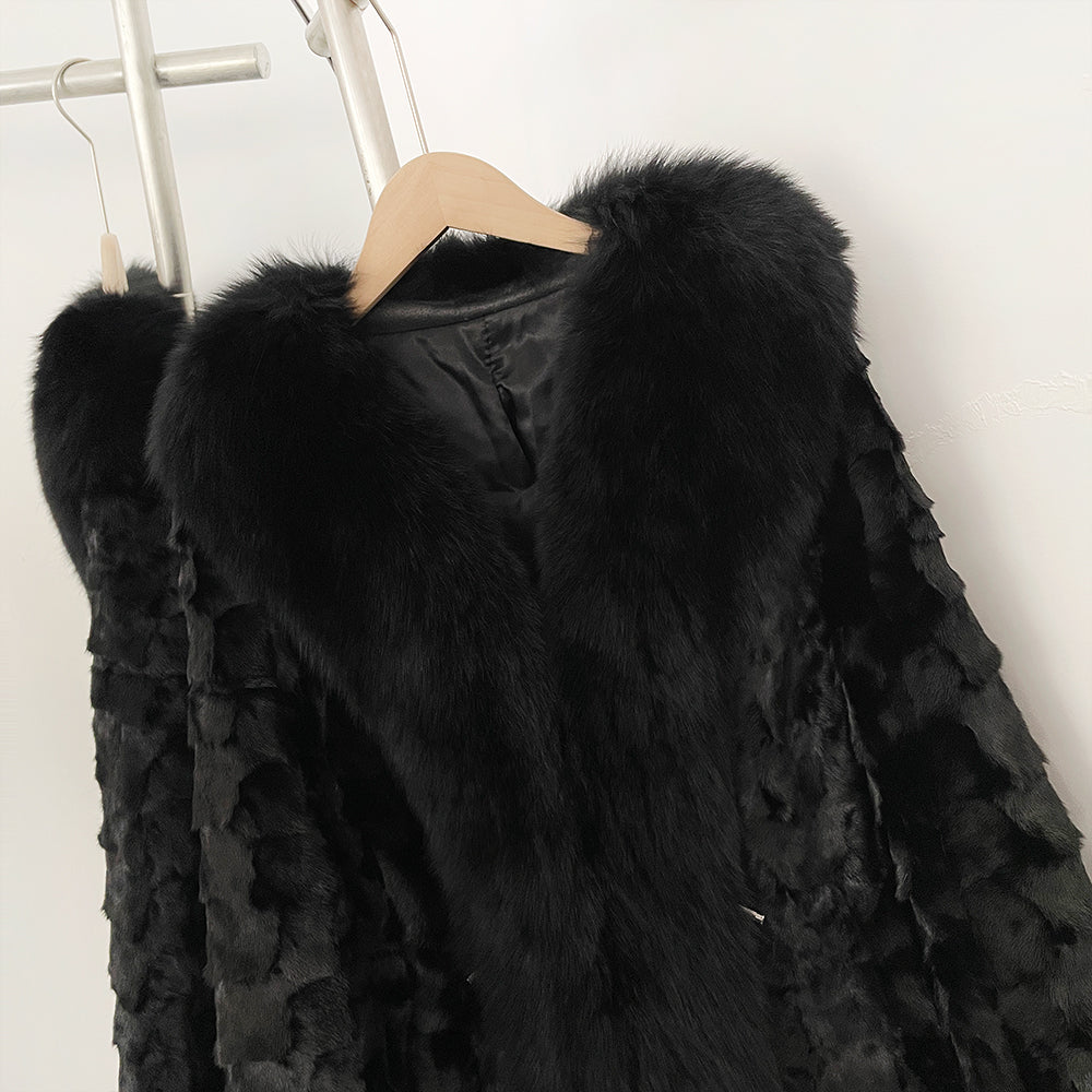 OFTBUY New Winter Natural Fox Fur Clothing Women Long Thickened Warm Real Mink Fur Coat Female Black Long Sleeves Outerwear