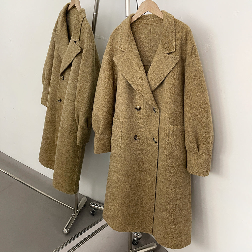 OFTBUY Warm Cashmere Wool Jacket Long Double-breasted Double-sided Woolen Coat Female New Autumn Winter Lapel Top Clothes Women