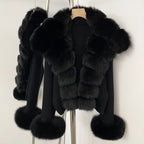 OFTBUY New Autumn Winter Knit Clothing Female Women's Short Cardigan with Big Real Fox Fur Collar Natural Fur Warm Sweater Lady