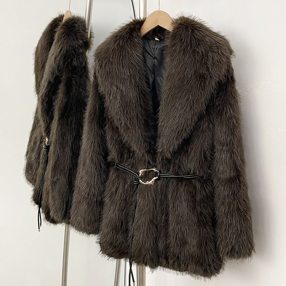 OFTBUY New Autumn Winter Top Thickened Warm Clothing Women Fashion Faux Fur Coat Female Belt Black Fluffy Fake Fur Jacket Outerwear