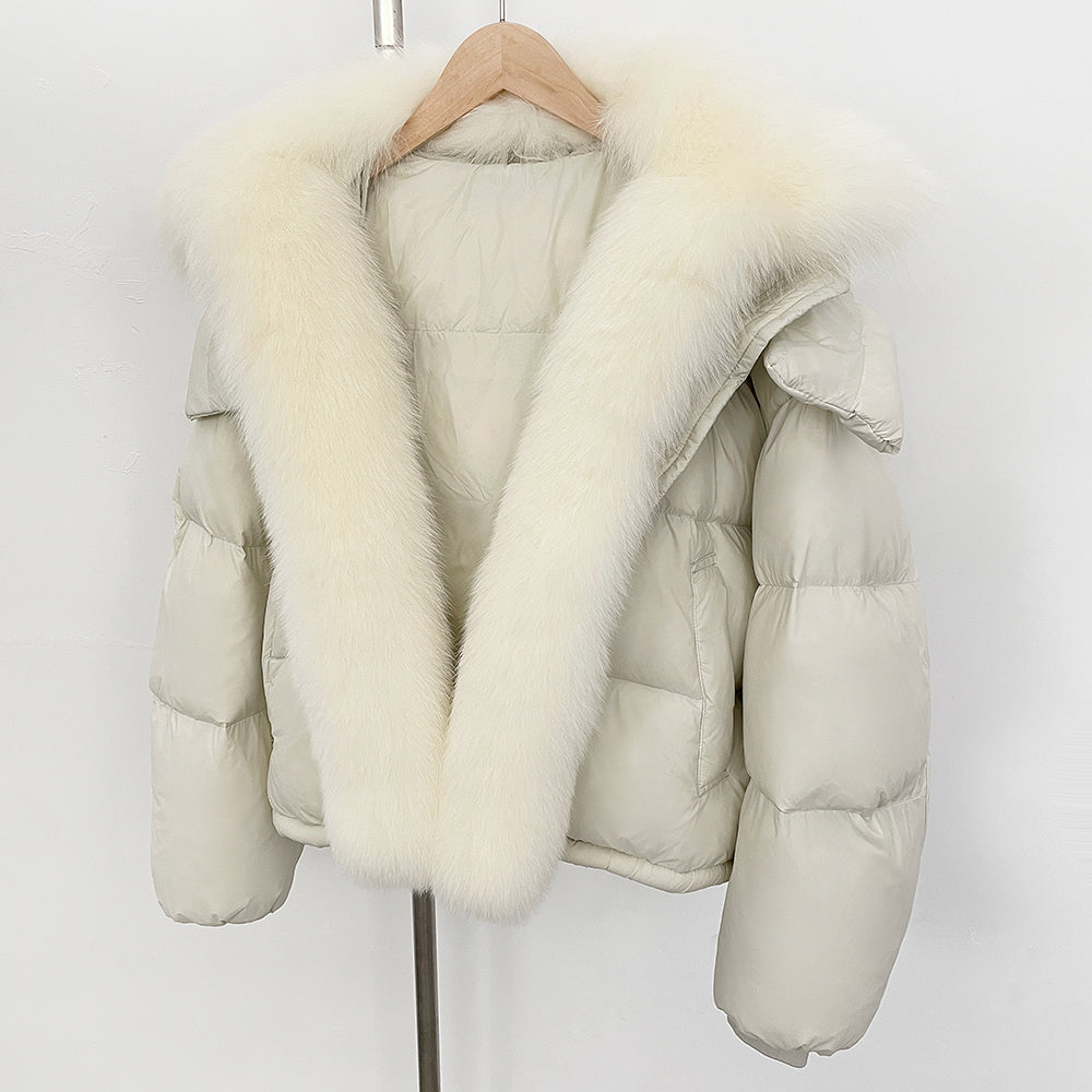 OFTBUY Ultra-Luxury 90% Duck Down Puffer Jacket with Oversized Real Fox & Raccoon Fur Collar