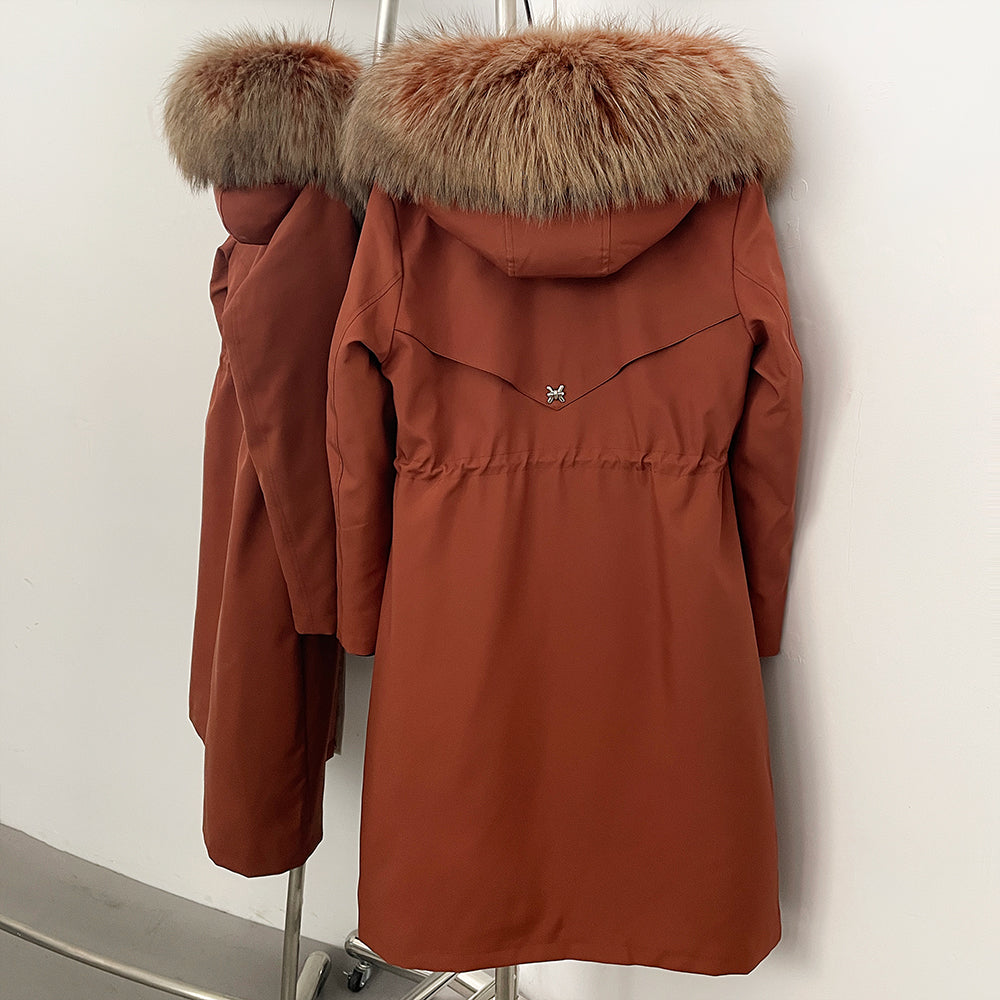 OFTBUY Long Hooded Real Fox Fur Collar Coat Women Waterproof Windproof Natural Rabbit Fur Inner Jacket New Thickened Warm Parker