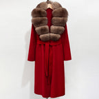 OFTBUY New Autumn Winter Top Clothes Female Long Big Real Fox Fur Collar Woolen Jacket Women Fashion Warm Cashmere Wool Coat
