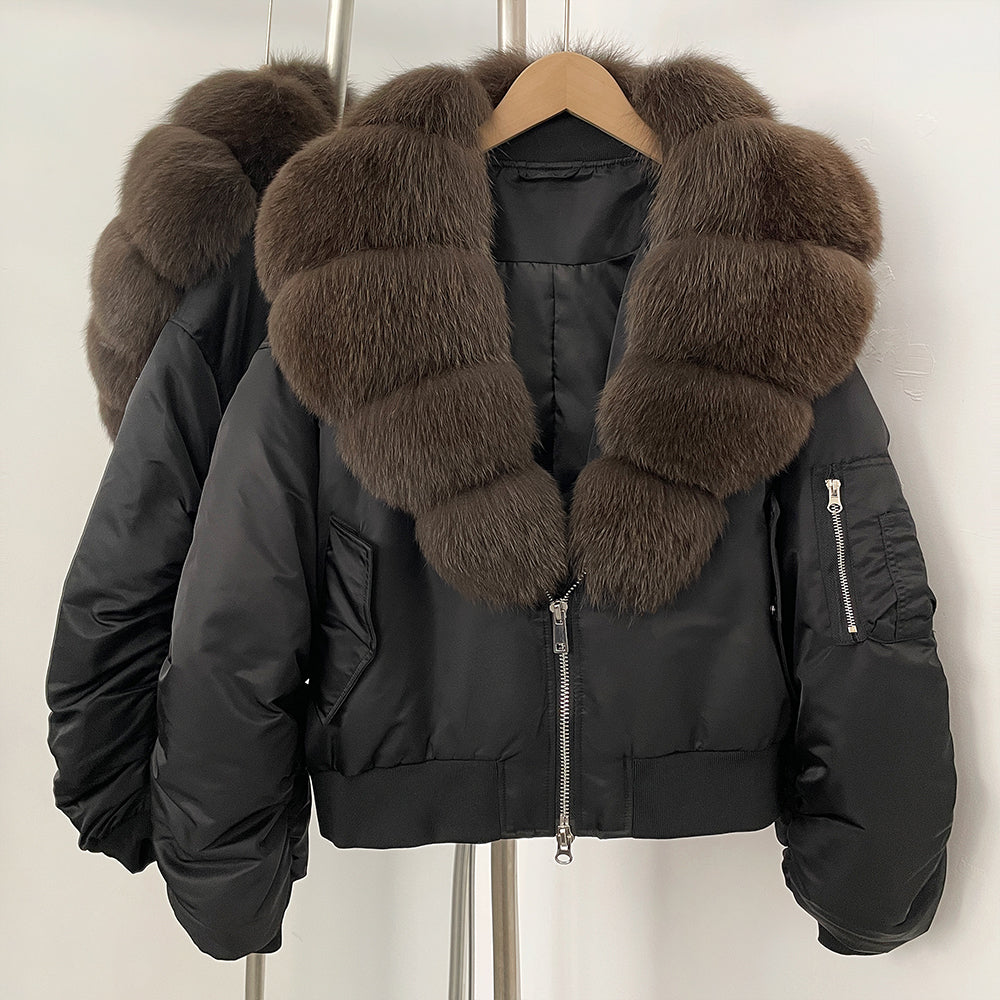 OFTBUY Short Thickened Warm Puffer Jacket Female New Autumn Winter Real Fox Fur Collar Clothes Women Natural Fur Duck Down Coat