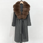 OFTBUY Long Belt 100% Wool Coat with Real Fox Fur Collar Warm Natural Fur Woolen Jacket Female New Autumn Winter Clothing Women